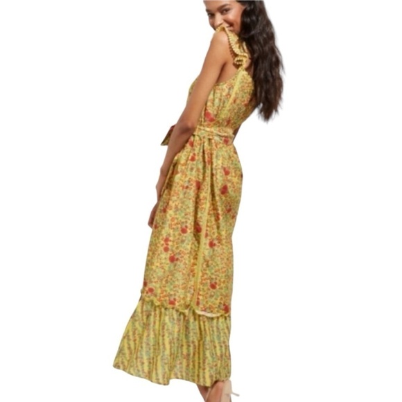 Roller Rabbit Rhody Zarella Silk Blend Yellow Tie Waist Midi Dress Women Large - Picture 3 of 16